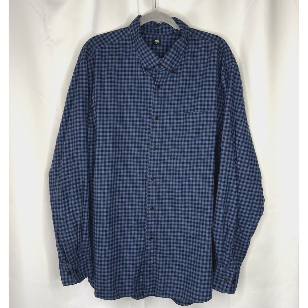 Uniqlo Men's Cotton Flannel Shirt Button Up Lightweight Size 3XL Blue Check